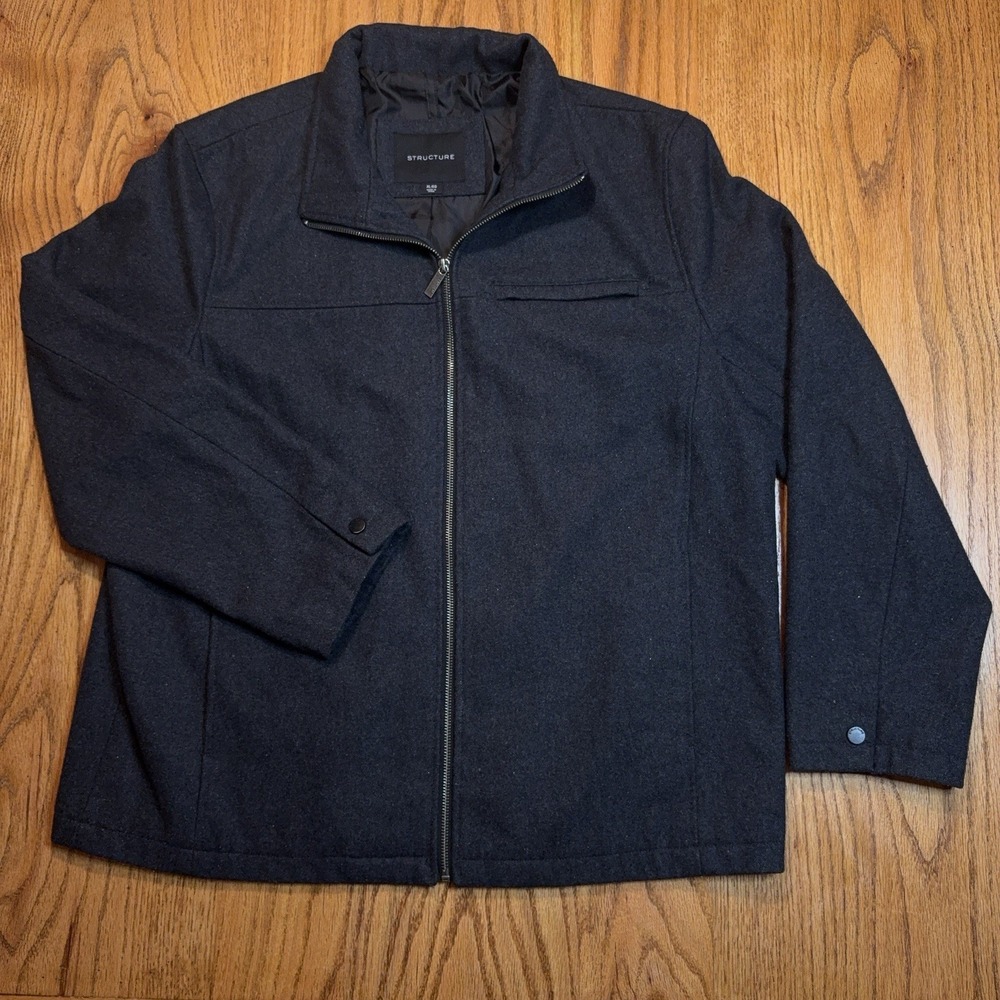 Structure Jacket Coat Mens XL Black Wools Blend Outerwear‎ Full Zip Collar